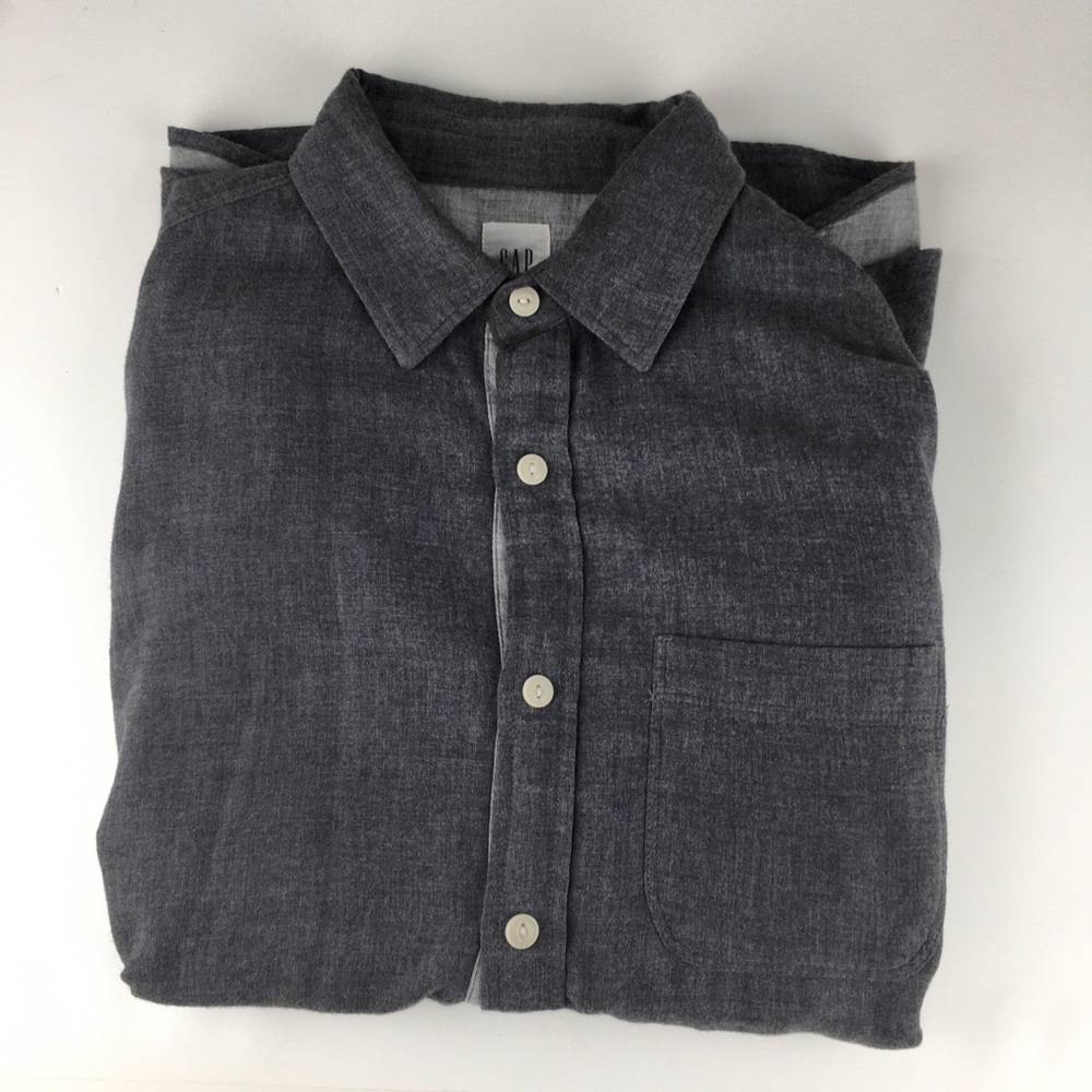 Gap Shirt Woven Gray Contrast Placket Button-Up